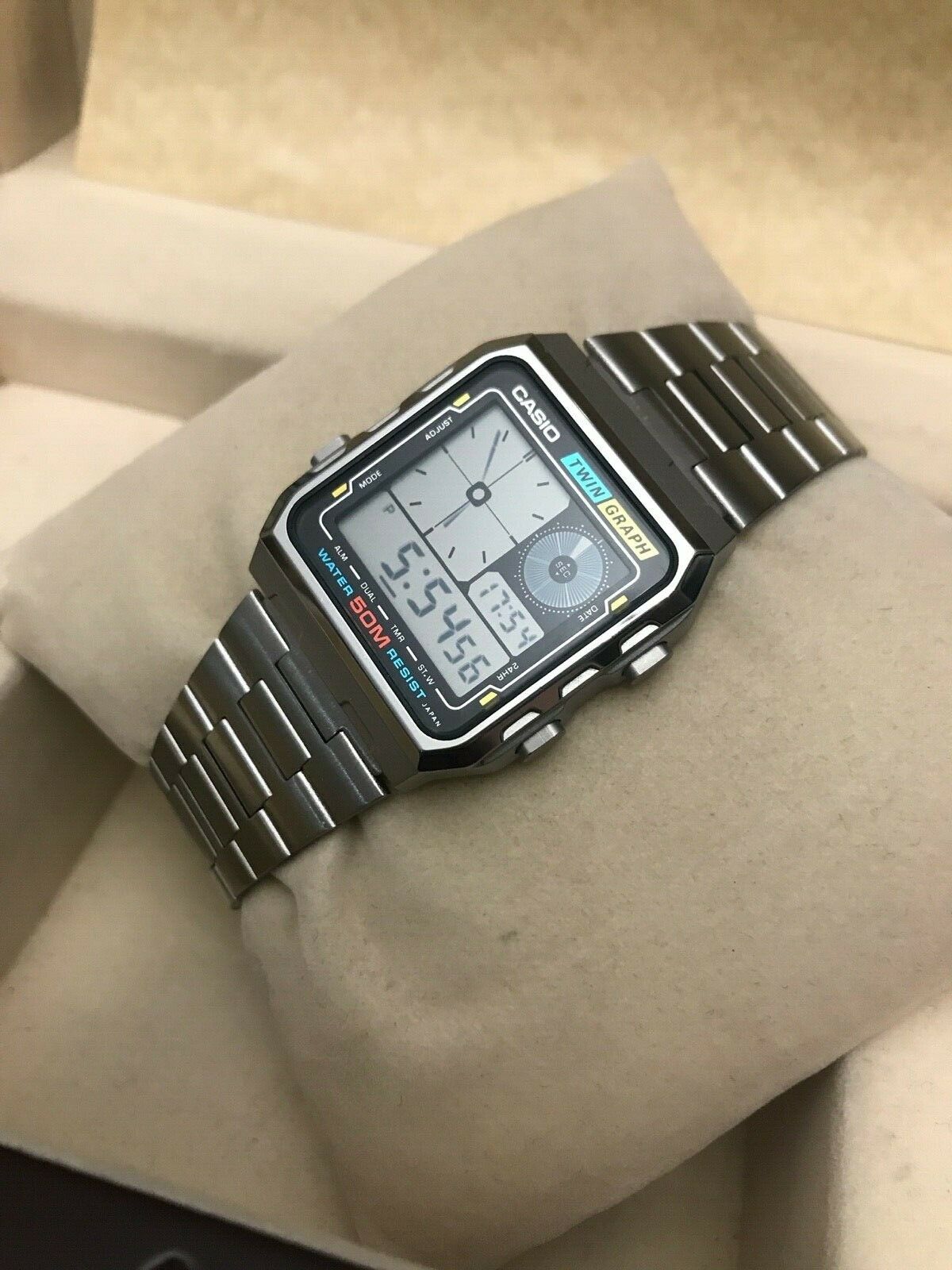 NOS Casio Twin Graph Digital AE-210 Mod 588 Stainless Steel Case