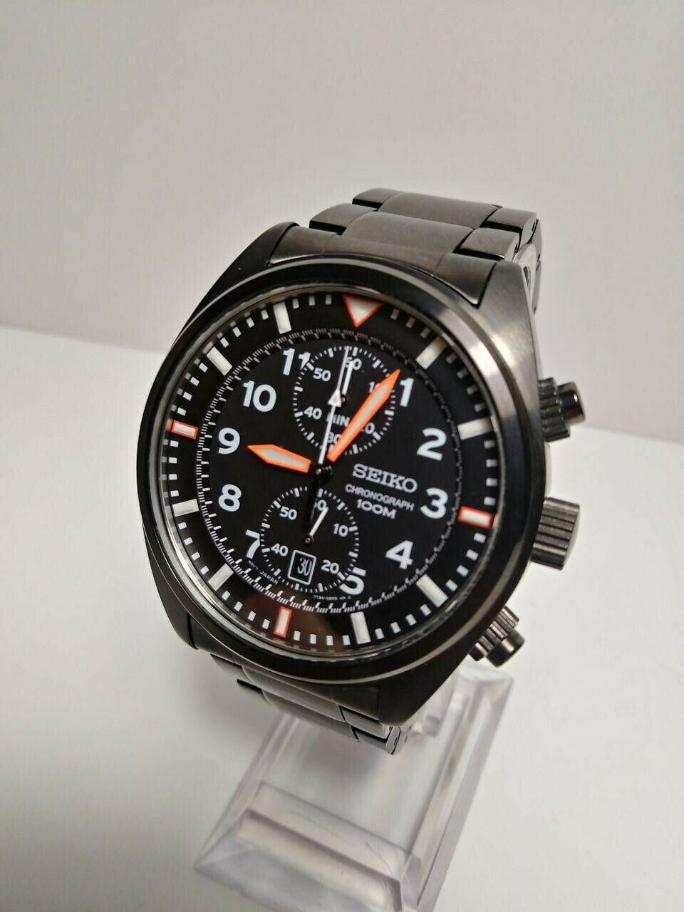 Seiko 7T94 0B10 Black Military Chronograph Men s Watch Almost New