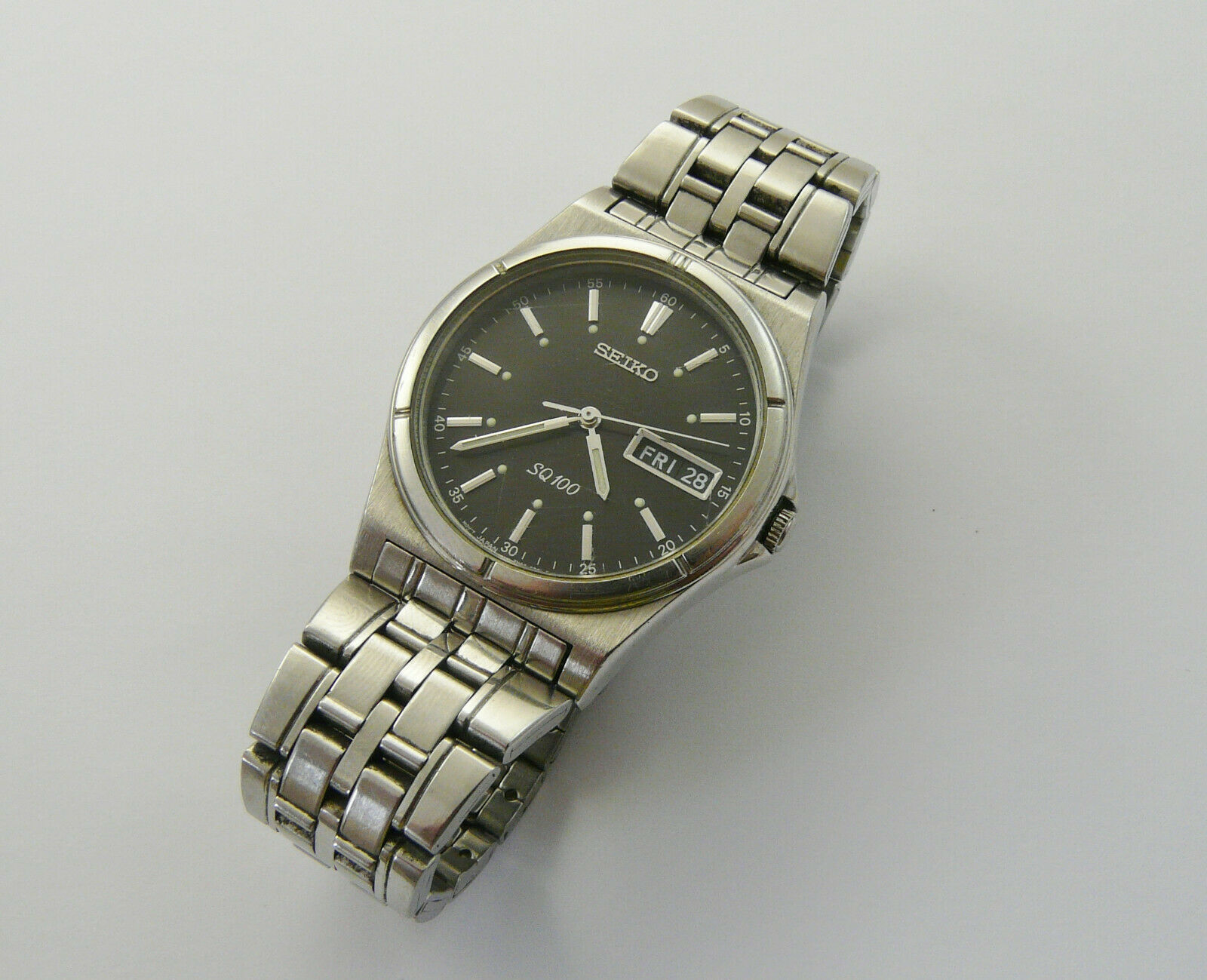VINTAGE 1990s SEIKO SQ 100 7N43-8200 GENTS S/S QUARTZ WATCH VGC
