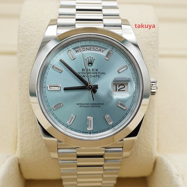 FSOT:Rolex 228206 DAY DATE 40 PLATINUM ICE BLUE BAGUETTE DIAMOND DIAL ...