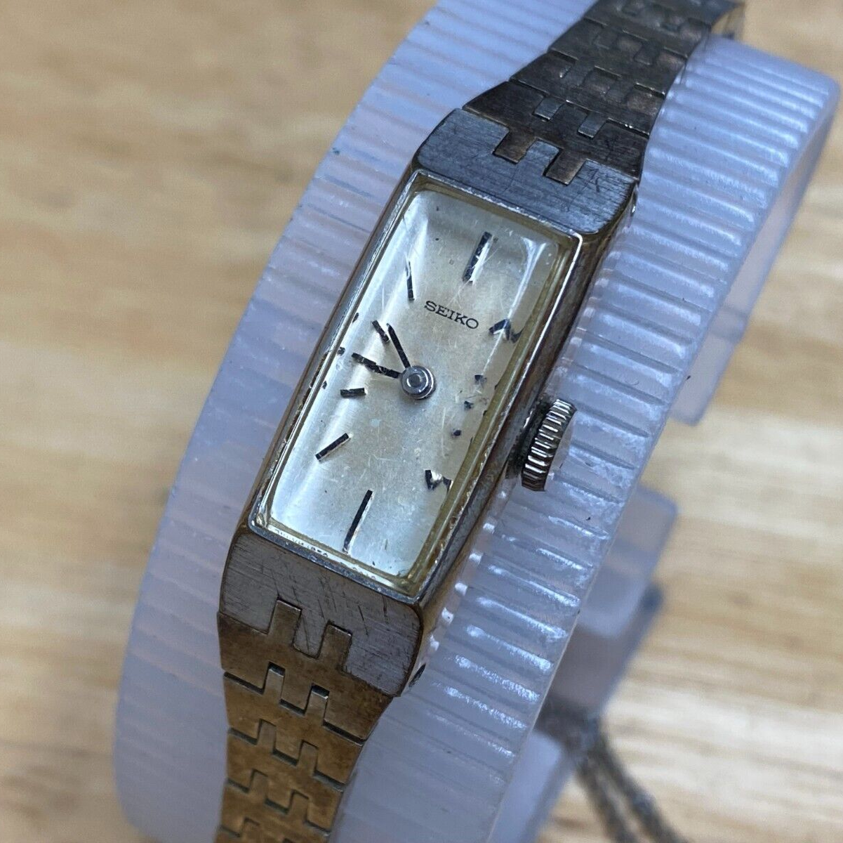 VTG Seiko 1520 3709 Lady Silver Beefy Long Rectangle Hand Wind