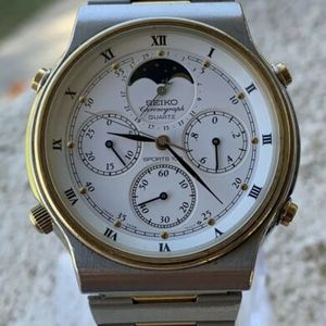VINTAGE SEIKO SILVER/GOLD Moon Phase Sports 100 Chronograph Men's Watch  7A48 | WatchCharts