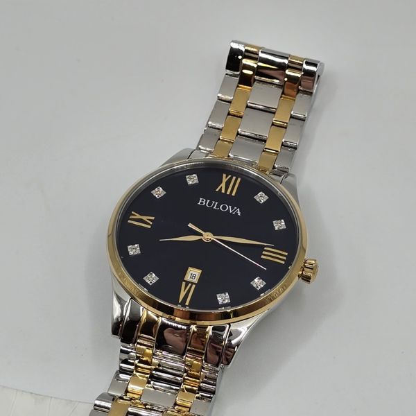 New Bulova Two Tone Diamond Blue Dial 98D130 Men's Classic Quartz Watch ...