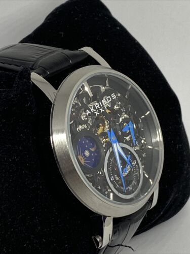 Akribos XXIV AK745SSB Men s Black Leather Skeleton Dial Automatic