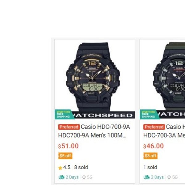 Casio Vintage Digital  Black and Green Watch HDC700-3A main image 1
