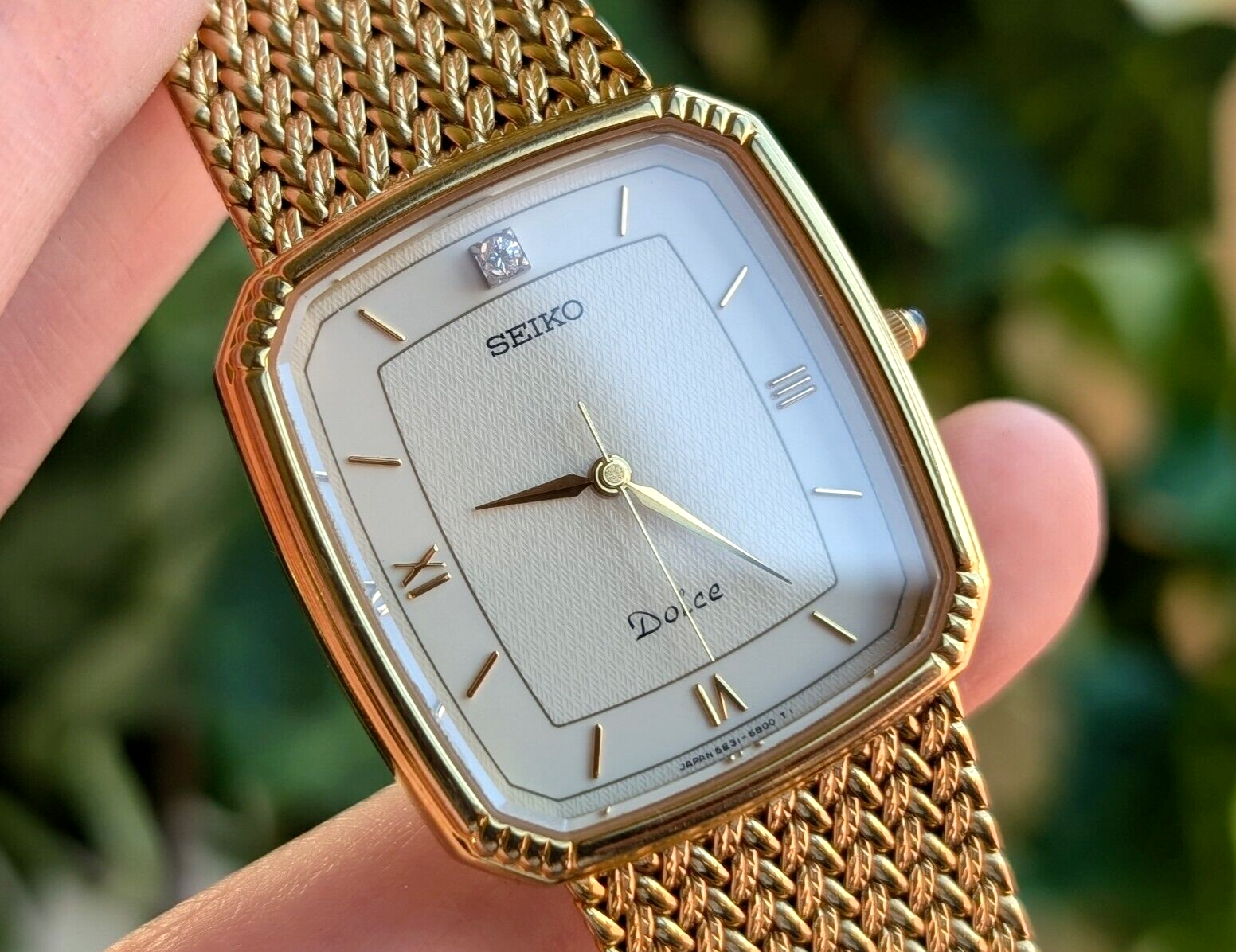 SEIKO Dolce 5E31-5A90 Gold Diamond quartz Men's Watch Vintage