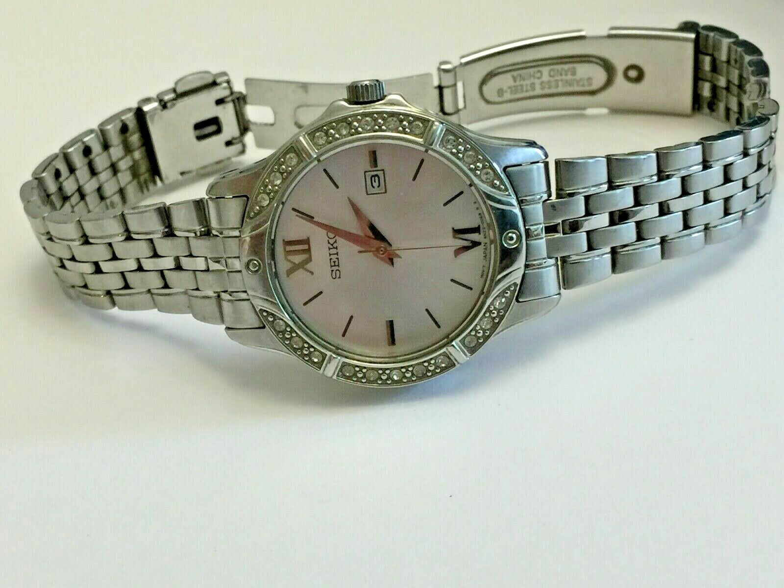 Seiko Ladies Qrtz Wrist Watch Swarovski Crystals W Date Box