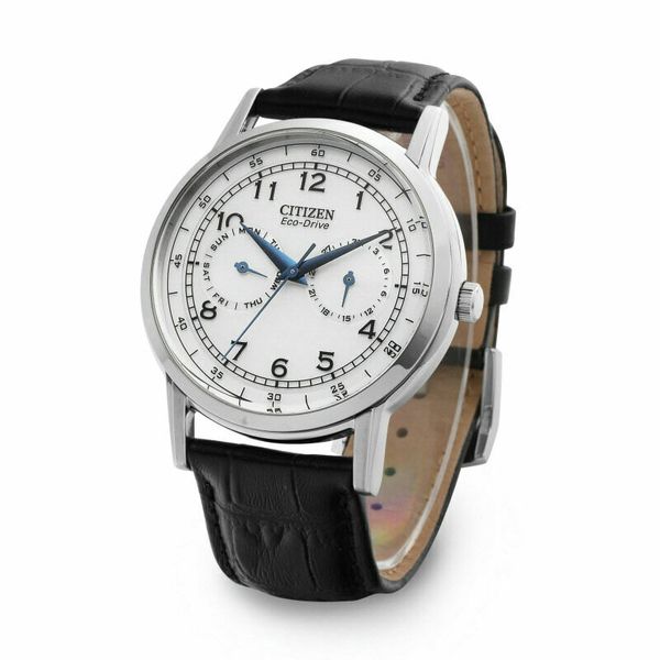 Citizen Eco Drive Silver Dial Black Leather Strap Watch For Men - AO9000-06B