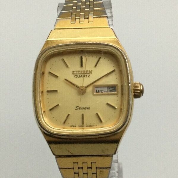 Vintage Citizen Seven Watch Women Gold Tone Day Date New Battery 6.5 ...