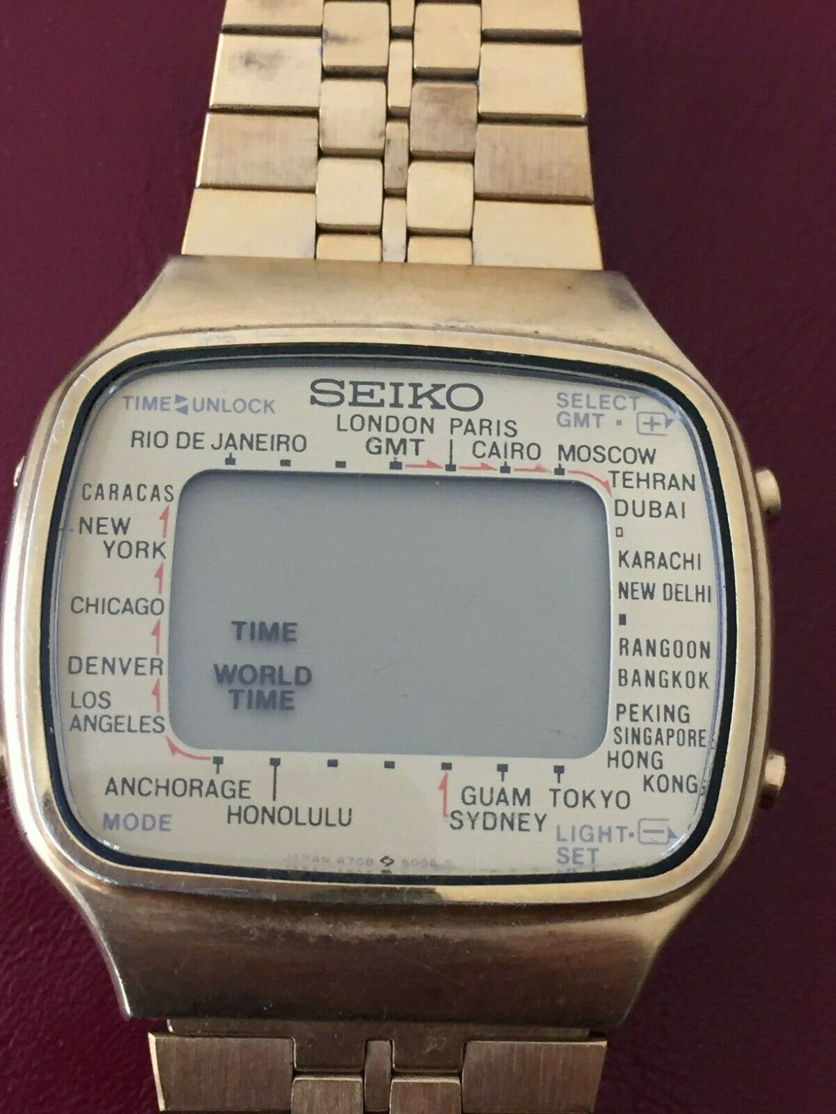 1985 Seiko A708 5000 World Time Digital Quartz Man's Watch +