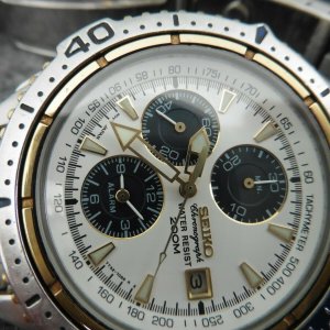 SEIKO 7T32-7E49 200m SDWC47P Chrono 2-tone White Dial w/ Blue