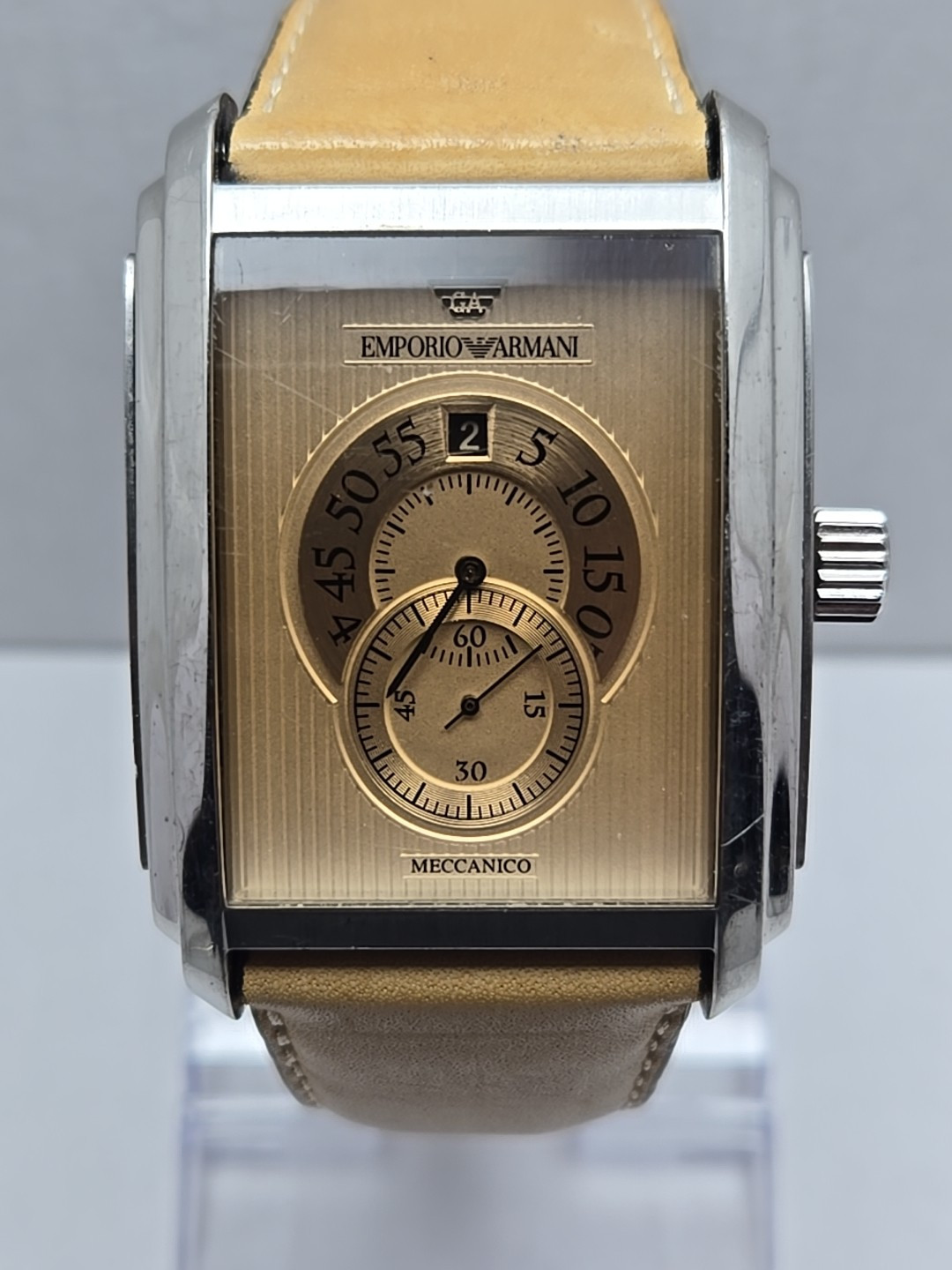 Rare Mens Emporio Armani Meccanico Jump Hour Tank Automatic Watch