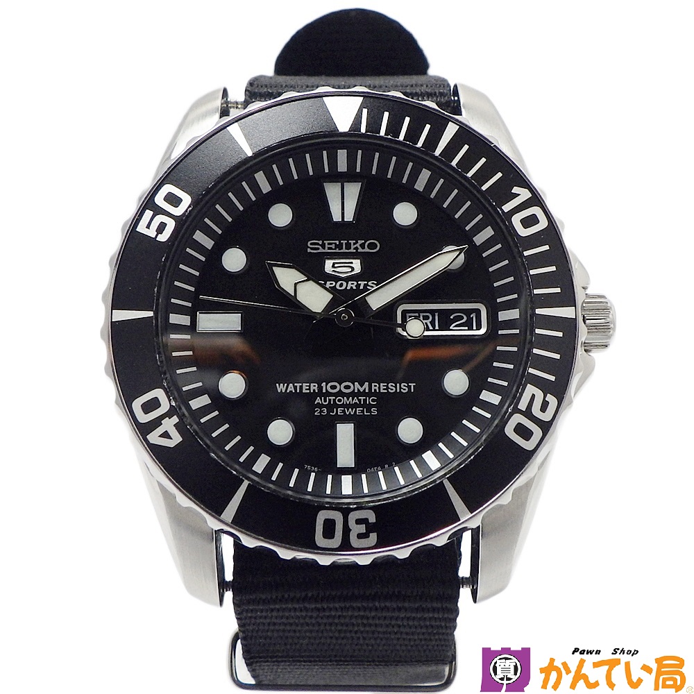 Seiko 5 black dial stainless steel automatic mens watch snzf17 on sale