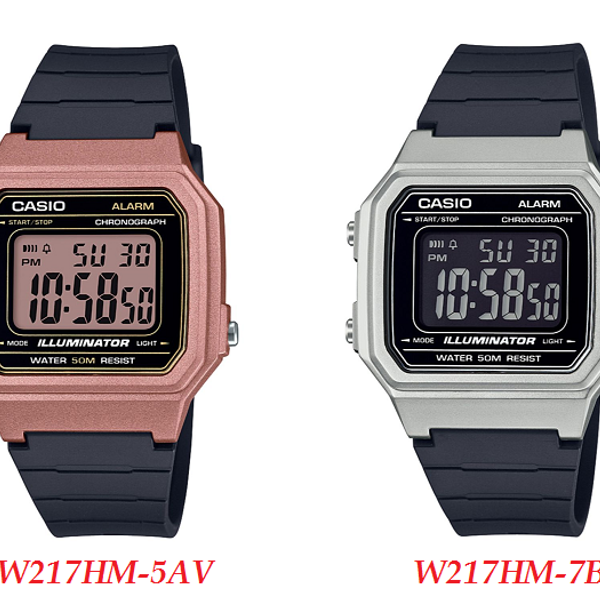Casio Men's Classic W217HM-5AV (Rose Gold) & W217HM-7B (Silver) Digital ...