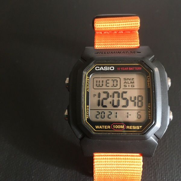 Casio W800H1AV, Digital Watch, ORANGE Strap NATO, Stopwatch, Alarm, 10