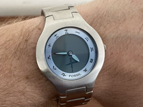 Fossil Big Tic Watch Men Kanji Chinese Animation Silver Tone
