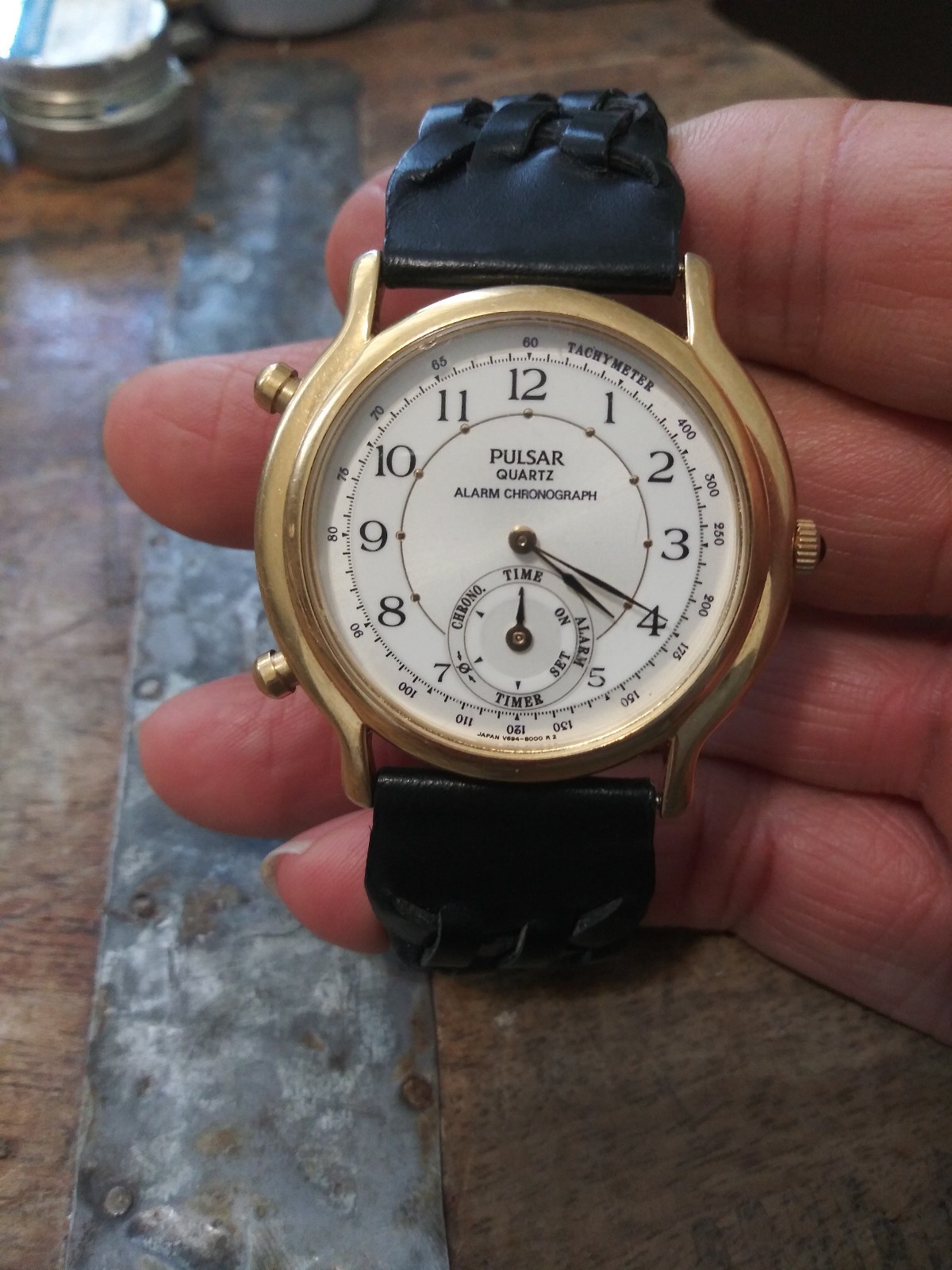 Vintage 1990 Pulsar by Seiko V694-8000 Alarm Chrono Dancing Hands
