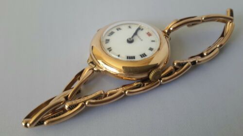 Fabulous 1917 Ladies 9ct Rose Gold Rolex Red 12 Wrist Watch