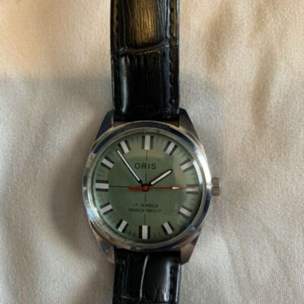 Vintage Oris Mens Watch Green Dial 17 Jewels Manual Wind Shock Proof