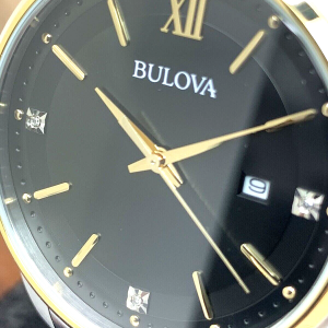 Bulova Men's Watch cheapest 98D163 Black Dial Diamond Accent Quartz Two Tone Steel 41mm