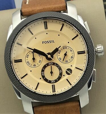 FOSSIL MACHINE Chronograph Watch FS5620 Men's Brown Leather Strap