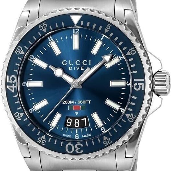 Gucci Dive Quartz Blue Dial Silver Steel Strap Watch For Men - YA136311