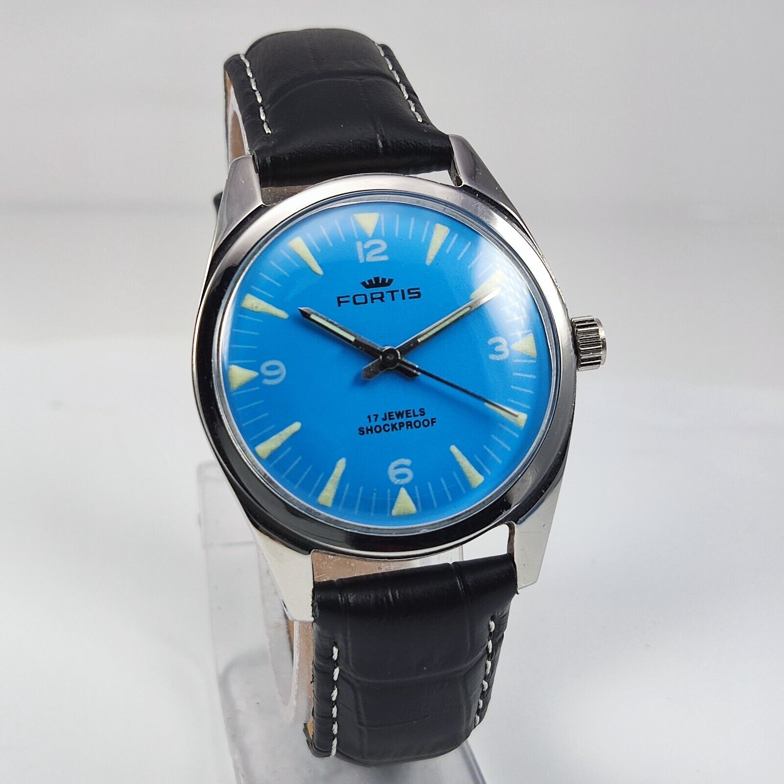 Fortis Blue Radium Dial 17 Jewels Shock Proof Handwinding Unique