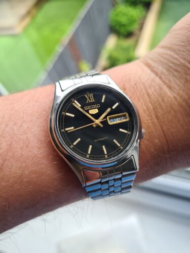 Vintage BLACK 1994 SEIKO 5 Men s Automatic Day Date Watch 7009