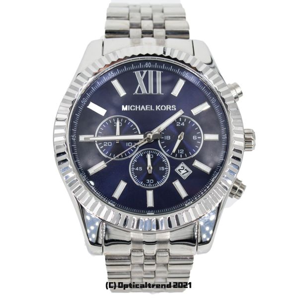 Michael Kors MK8280 Lexington Chronograph Navy Dial Silver Tone Men's ...