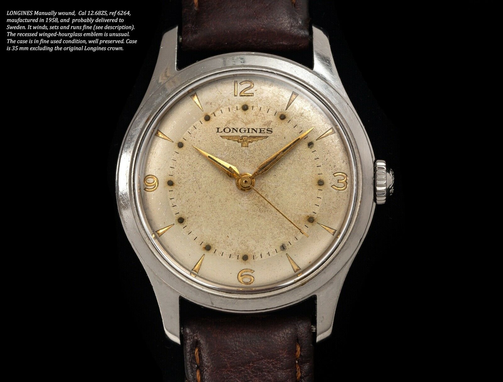 Vintage LONGINES 50 s cal 12.68ZS ref 6264 unusual recessed