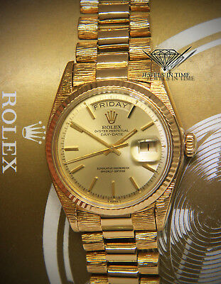 Rolex Day Date President 18k Yellow Gold Bark Finish Mens 36mm