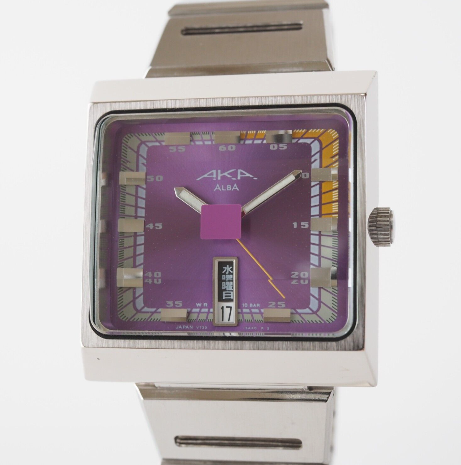 SEIKO ALBA AKA V733-5A40 Quartz Purple Dial 34 mm Square Vintage