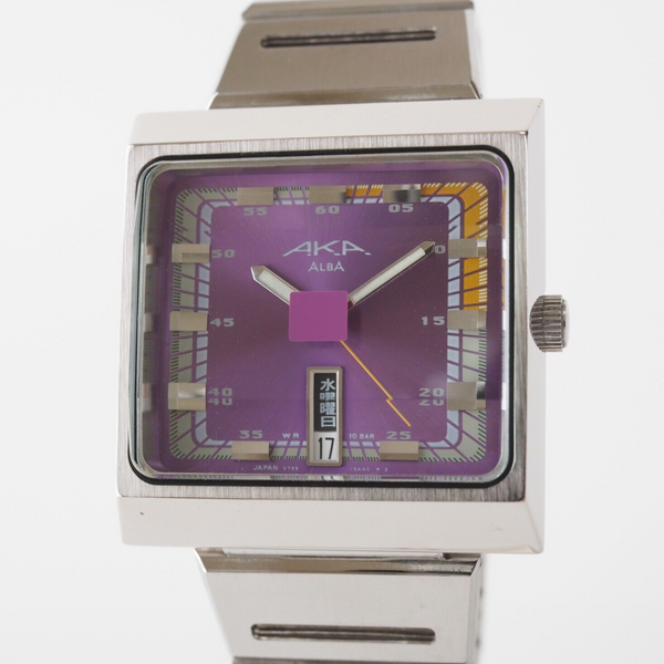 SEIKO ALBA AKA V733-5A40 Quartz Purple Dial 34 mm Square Vintage
