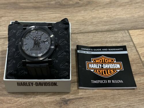 Harley-Davidson Men's Bulova Black #1 Racing Skull Wrist Watch