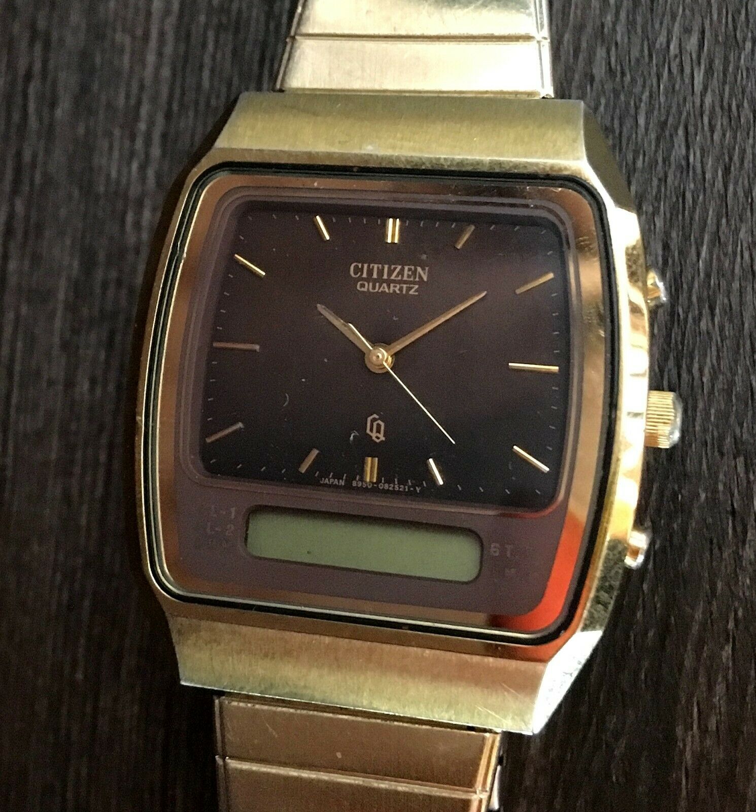 ✩ Vintage CITIZEN JAPAN 1980s old quartz wrist watch Gold Plated