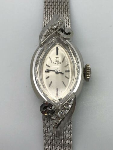 Vintage OMEGA 14k White Gold Diamond Ladies Cocktail Watch Estate