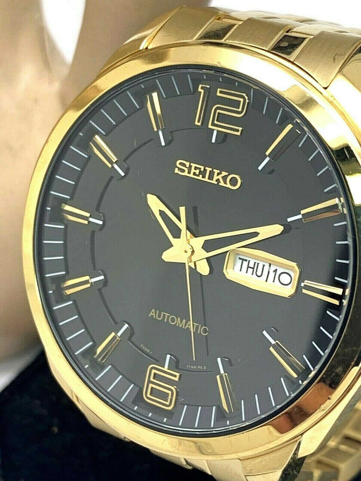 Seiko Men's Recraft Black Dial Automatic Gold Tone Watch | WatchCharts