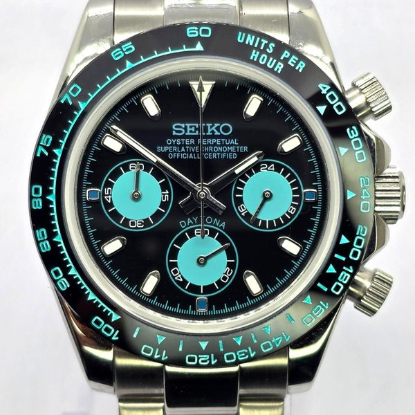 Seiko Mod Seitona powered by Seiko Movement VK63 - BLACK LIGHT BLUE ...