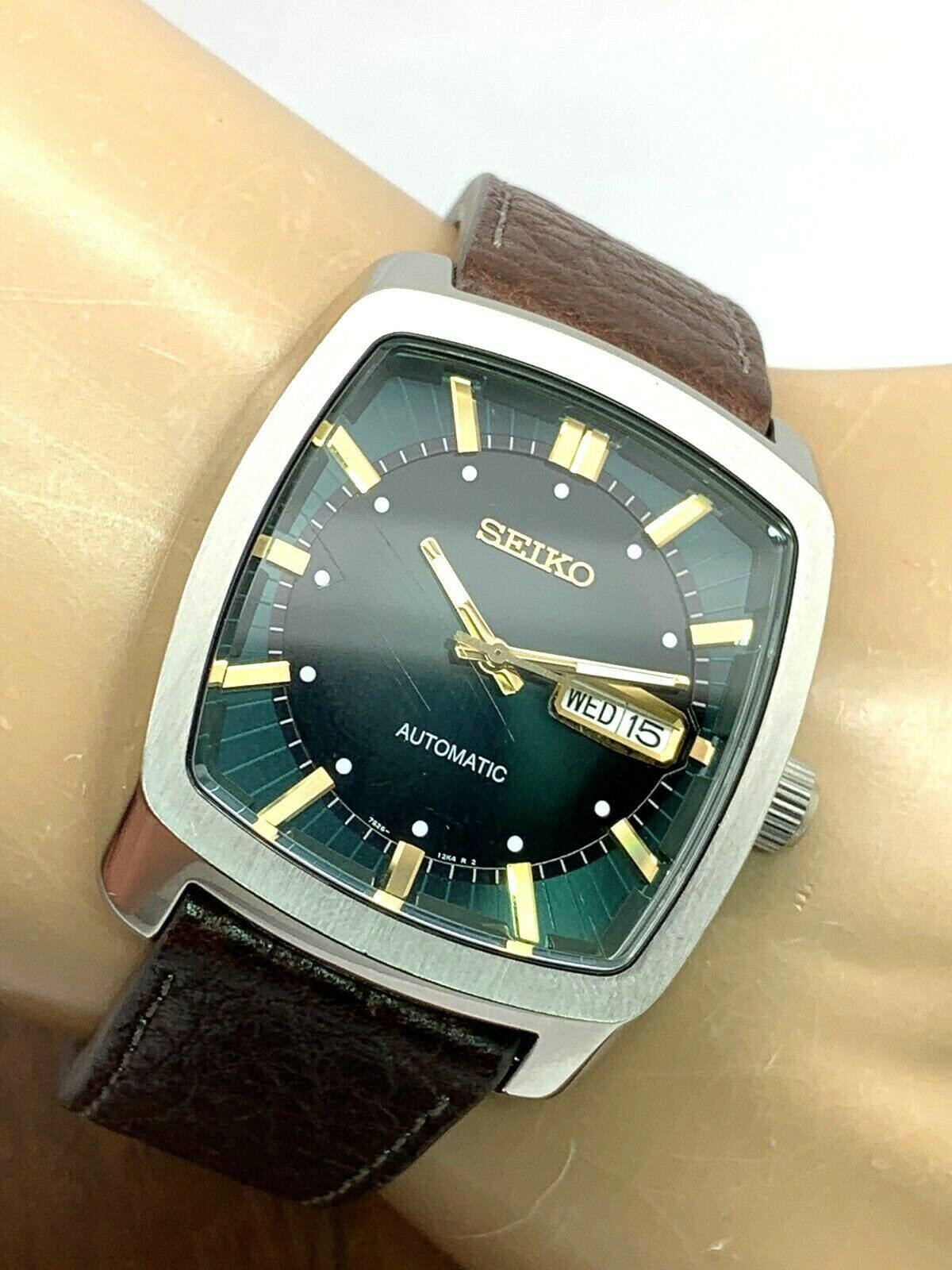 Seiko Recraft Automatic Green Dial Day Date Brown Leather Band Mens Watch  SNKP27 | WatchCharts Marketplace