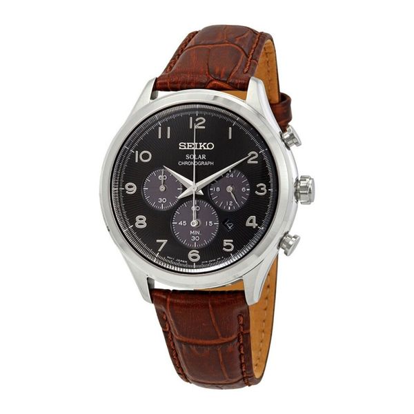 Seiko SSC565 Core Men's Solar Black Dial Chronograph Brown Leather Dress Watch WatchCharts