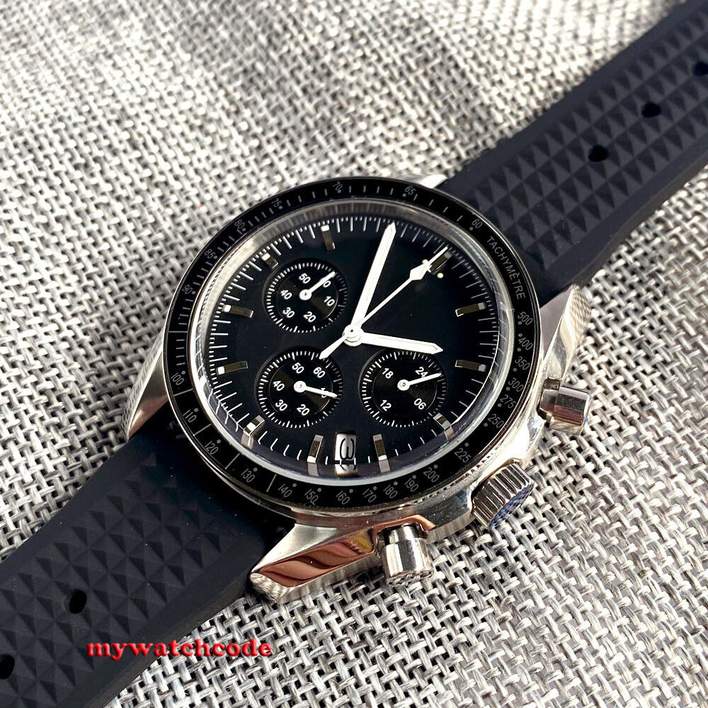 40mm Bliger Sterile Black White Dial Solid Full Chronograph Quartz