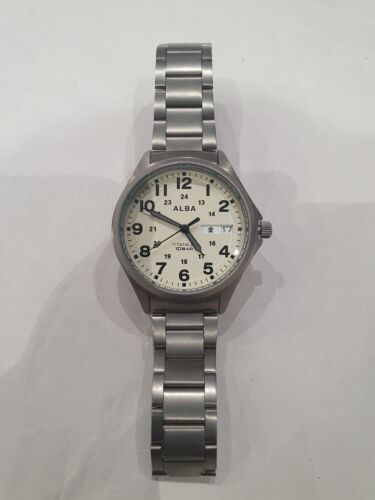 Seiko Alba Titanium Quartz Watch VJ32-KJF0 Blue Dial 34mm