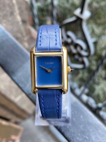 RARE CARTIER TANK LADYS 18K GOLD ELECTROPLATED LÁPIZ LAZULI DIAL