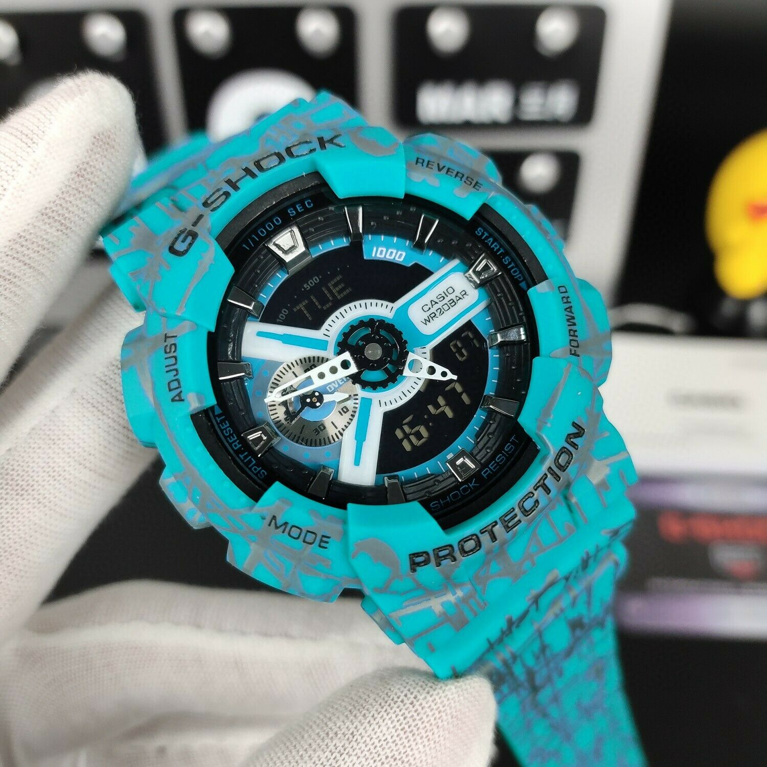 New G-Shock GA110SL-3A Teal Splatter Digital Quartz Men