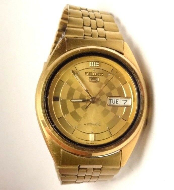 SEIKO 5 AUTOMATIC GOLD TONE MS 7S26 3180 F FANCY MAN S WRIST WATCH