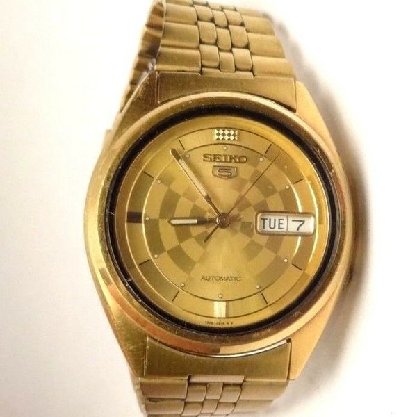 SEIKO 5 AUTOMATIC GOLD TONE MS 7S26-3180 F FANCY MAN'S WRIST WATCH TIME  PIECE | WatchCharts