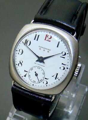 VTG 1928 LONGINES PORCELAIN DIAL SS MENS WATCH CAL 13 34 SECOND AT