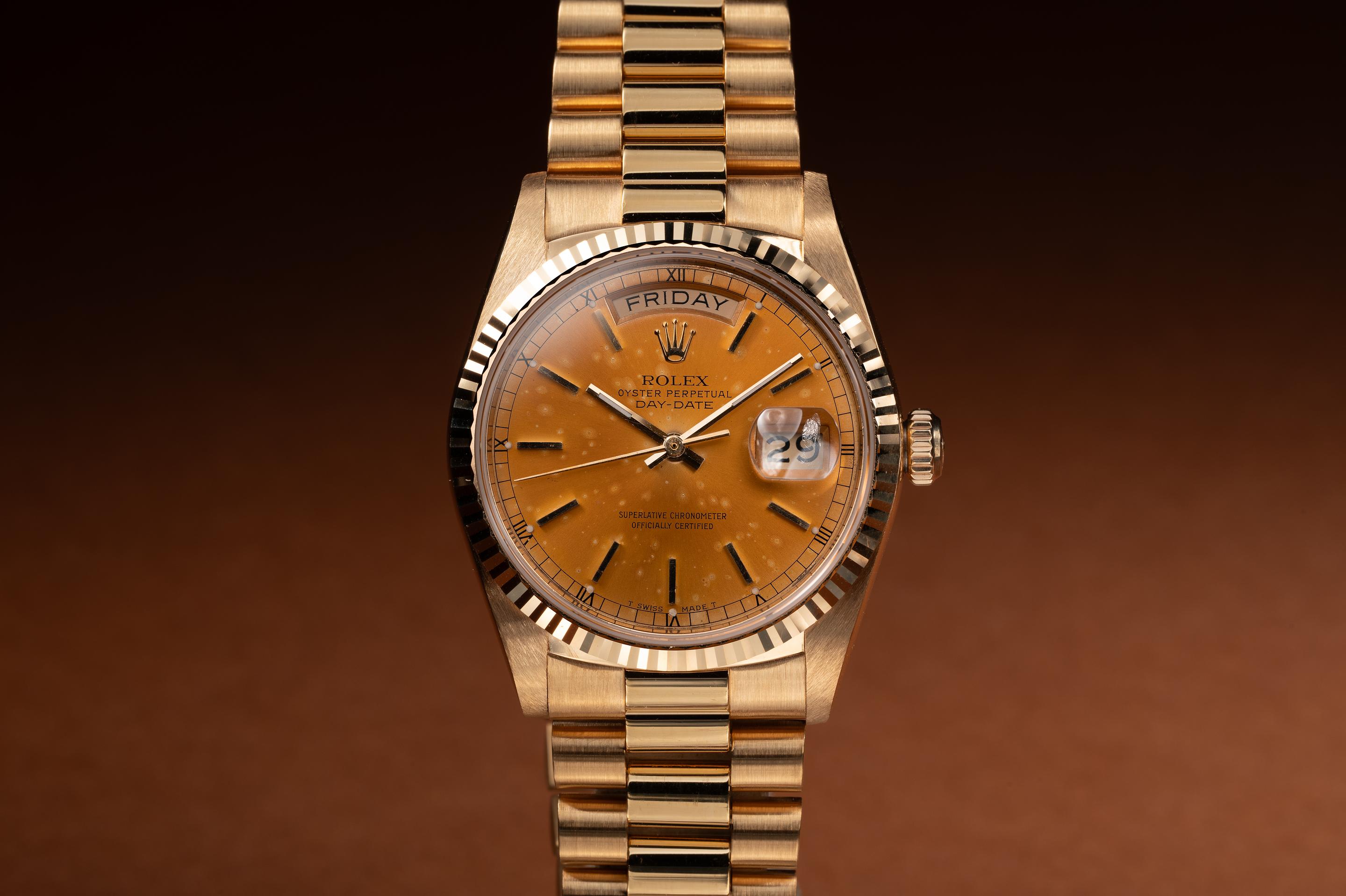 FS 1987 Rolex 18K YG Day Date 18038 Tropical Dial with Service