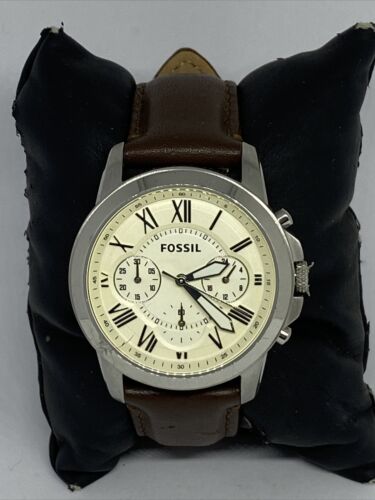 Fossil Grant FS4839 Men s Brown Leather Analog Beige Dial Quartz Watch EY864 WatchCharts Marketplace