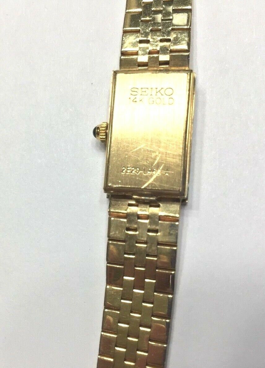 SEIKO VINTAGE LADIES 14K SOLID YELLOW GOLD WATCH 28 DIAMONDS